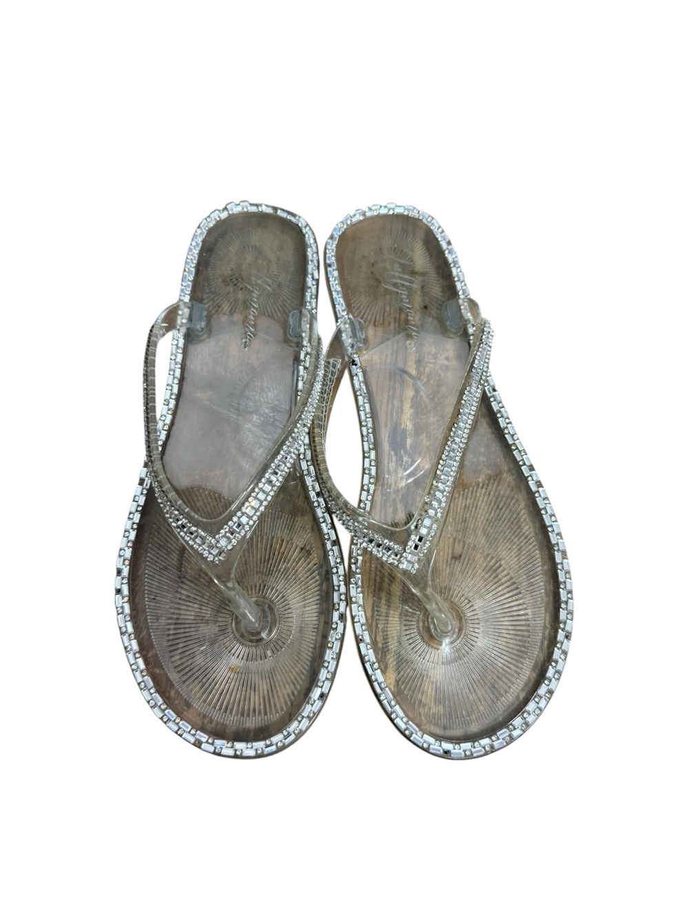Luffymomo Glitter Rhinestones Clear Thong Sandals Flats Flip Flops Women 8